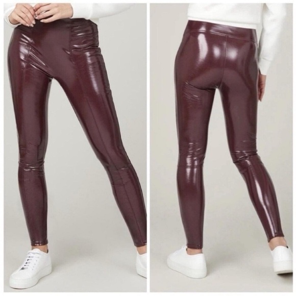 SPANX Medium Regular Leggings Faux Leather Patent Leggings in Ruby NWT - Picture 3 of 11